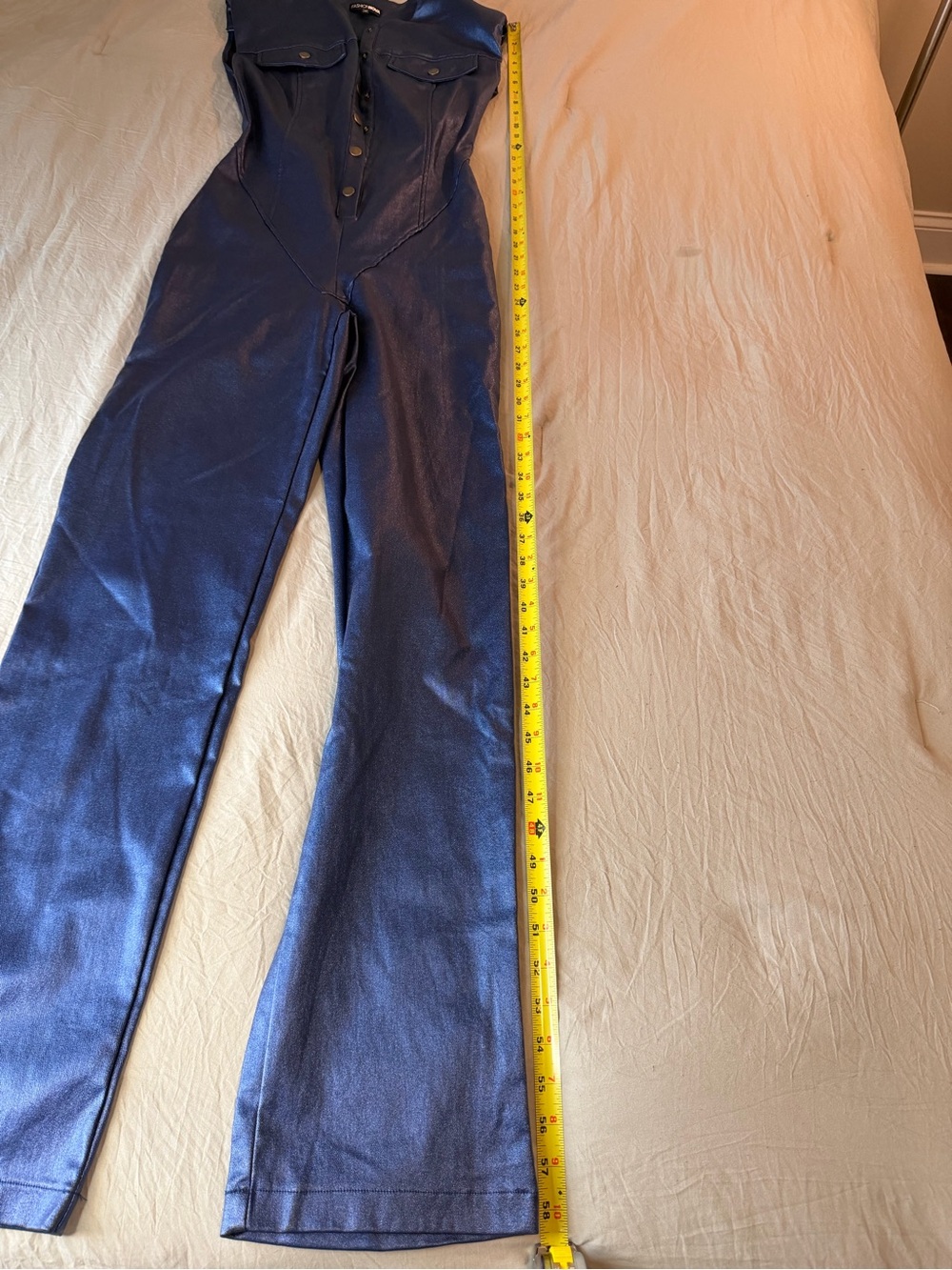 Fashion Nova Metallic Navy Blue Sleeveless Jumpsuit - Picture 8 of 8